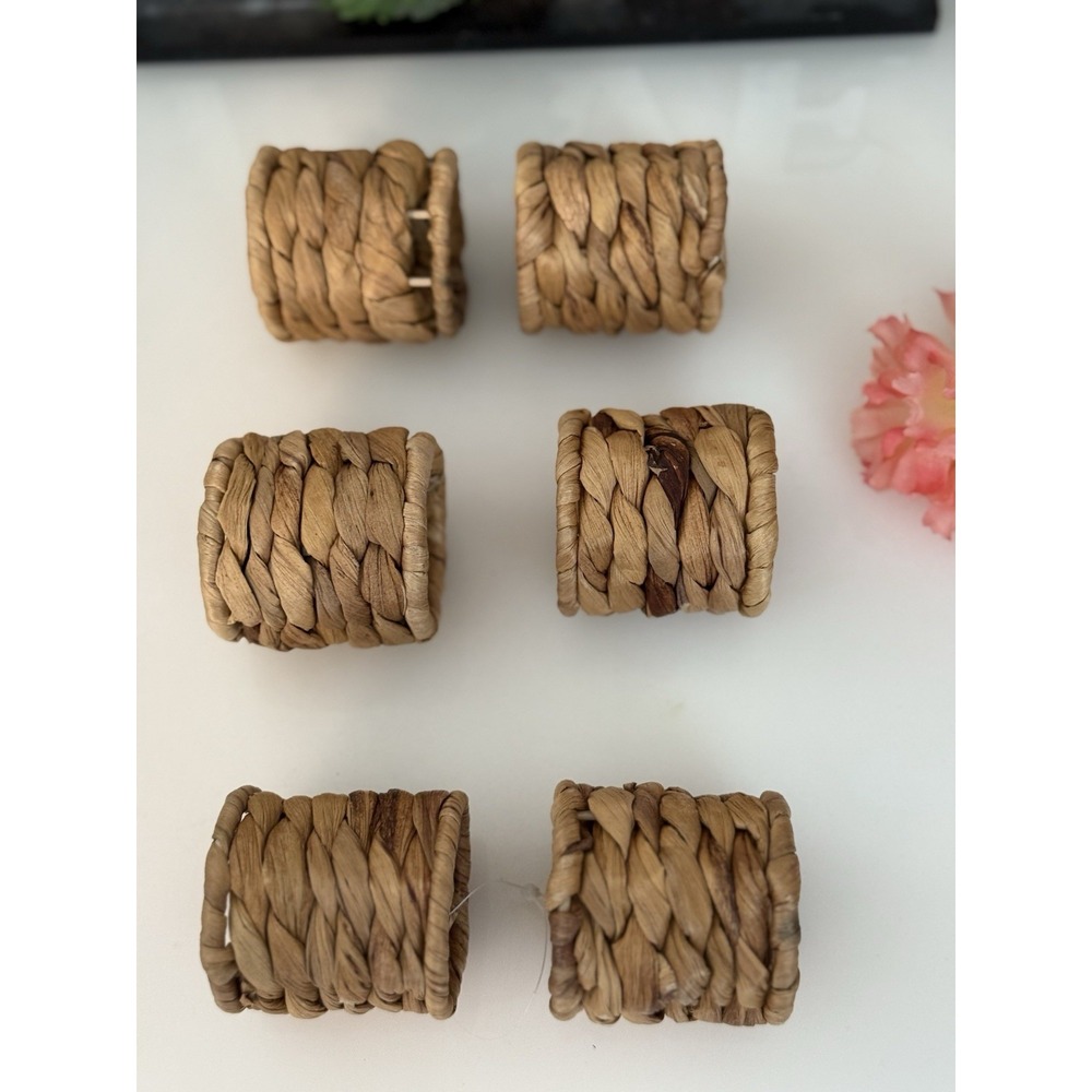 Set‎ of 6 Vtg Woven Seagrass Napkin Rings Rustic Dining Table Place Setting 2"